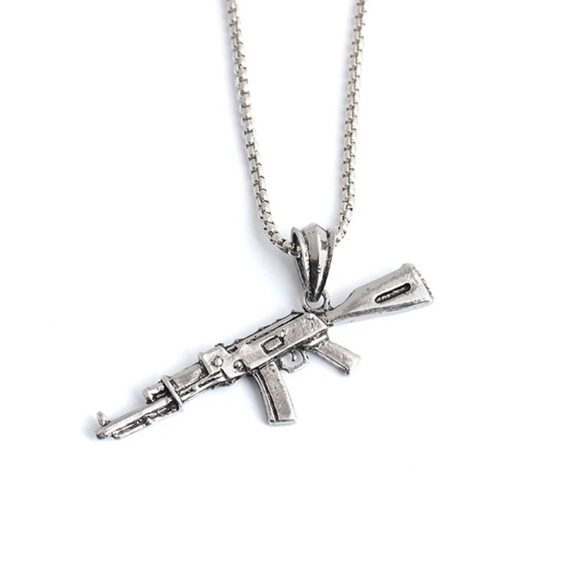Панк стиль хип-хоп ювелирные изделия мода Iced Out золото длинная цепь ожерелье модный красивый со стразами револьвер AK47 пистолет кулон ожерелье - Окраска металла: N019-2