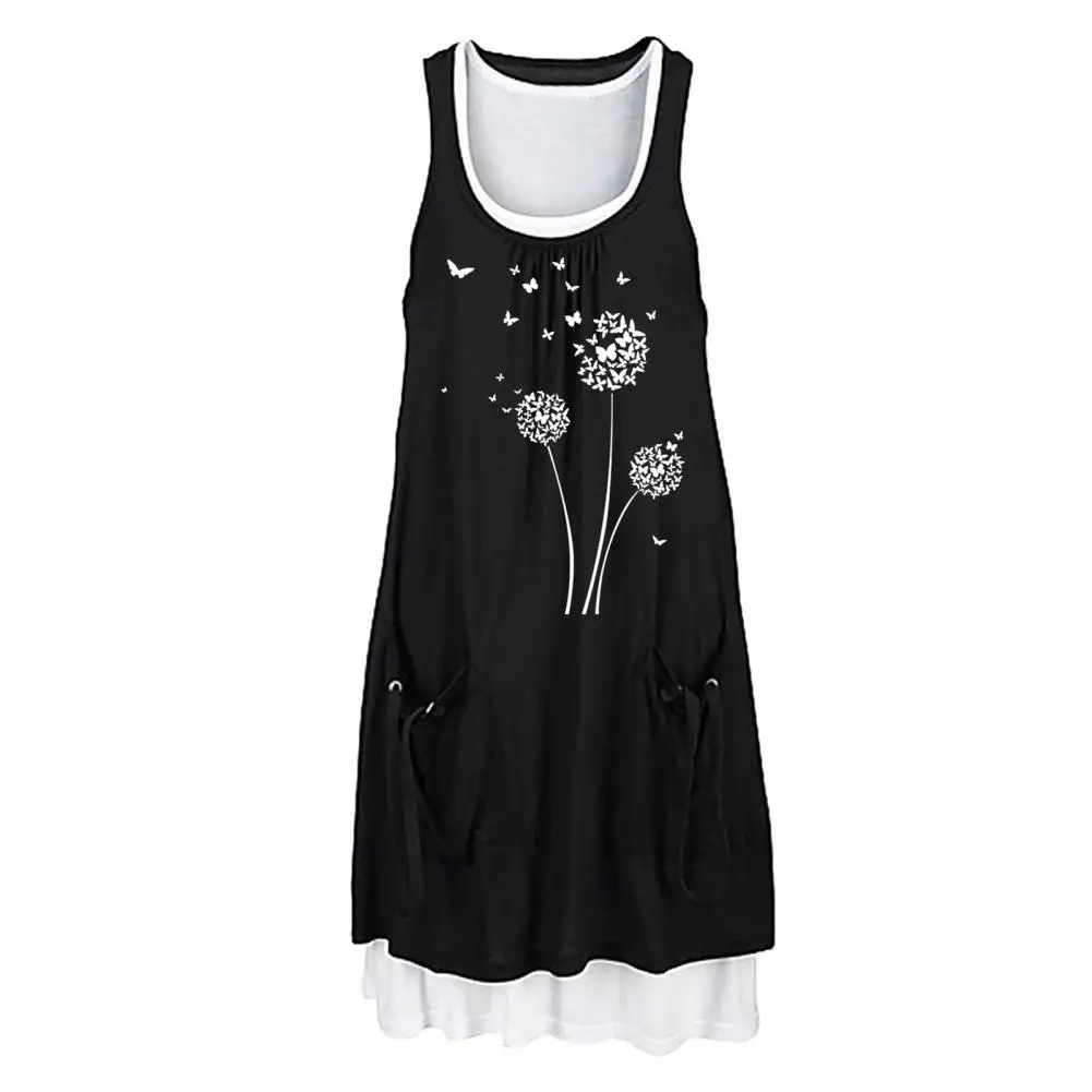 

Новинка; Стильные женские платье без рукавов с круглым вырезом и без рукавов, украшение в виде банта, с карманами, свободный, Открытое платье...