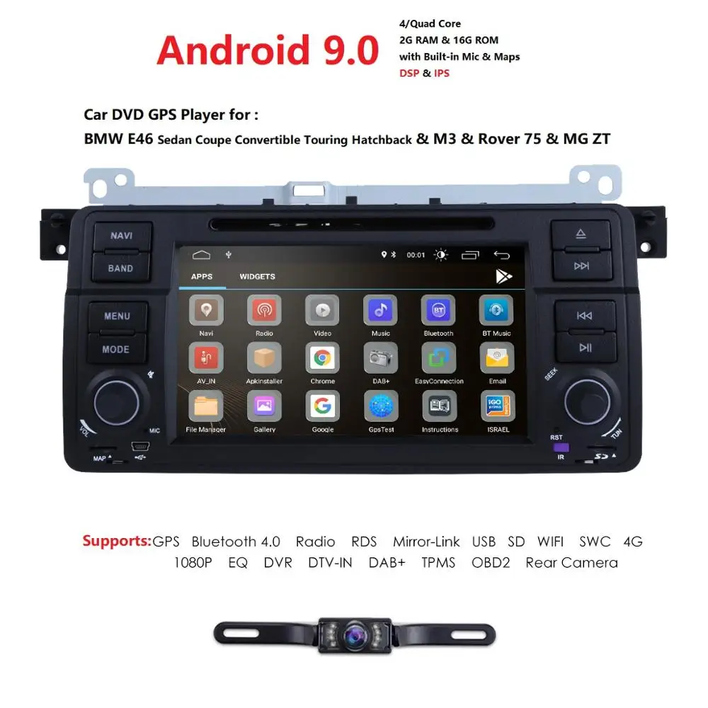 Hizpo 1 Din Android 9 0 автомобильный dvd плеер для BMW E46 M3 с gps Bluetooth Radio RDS USB руль Canbus TPMS 4G