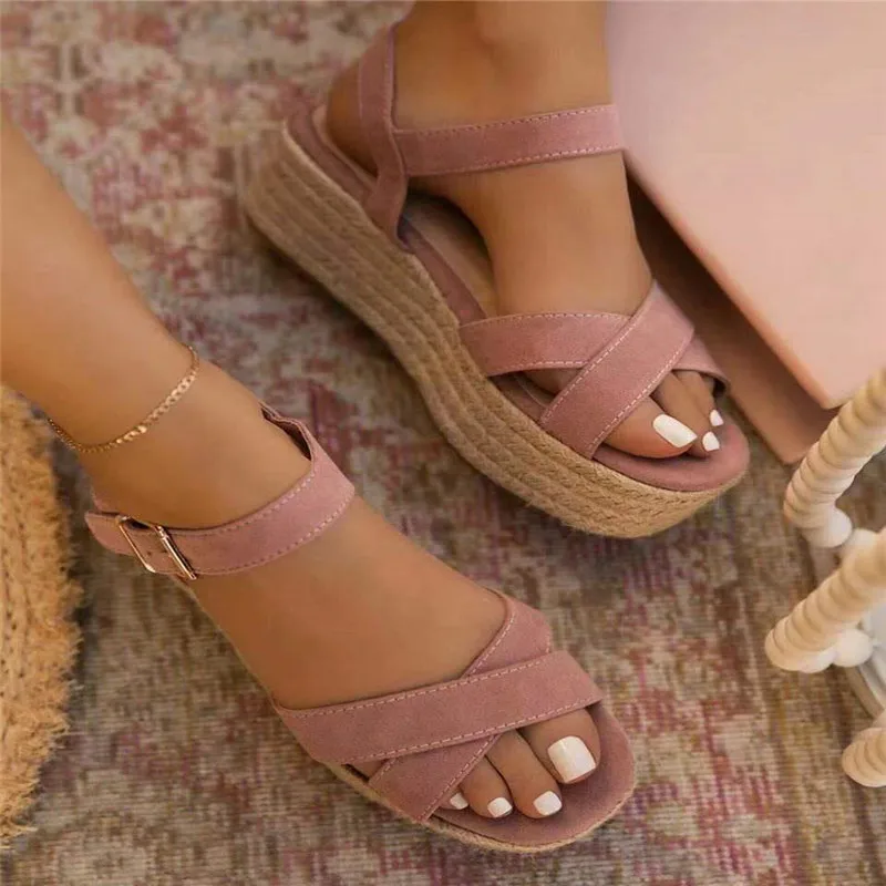 

New Women Sandals Summer 2021 Female Shoes Woman Peep-toe Wedge Comfortable Sandals Slip-on Flat Sandals Female Sandalias