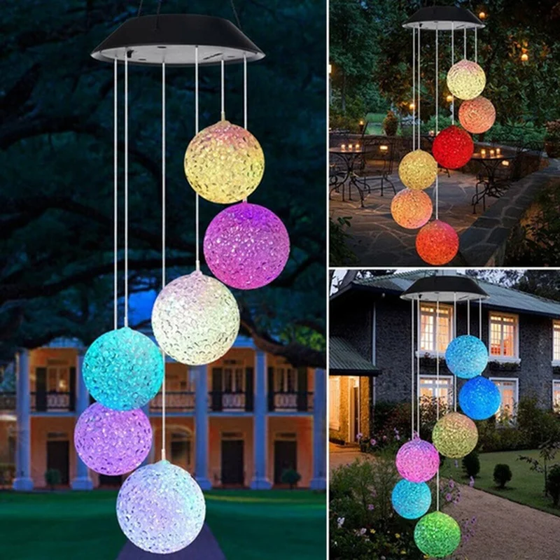 

Creative 4 Color-changing Solar Wind Chimes Lanyard Lights Fashion Crystal Ball Garden Courtyard Outdoor Decoration Patio Lights