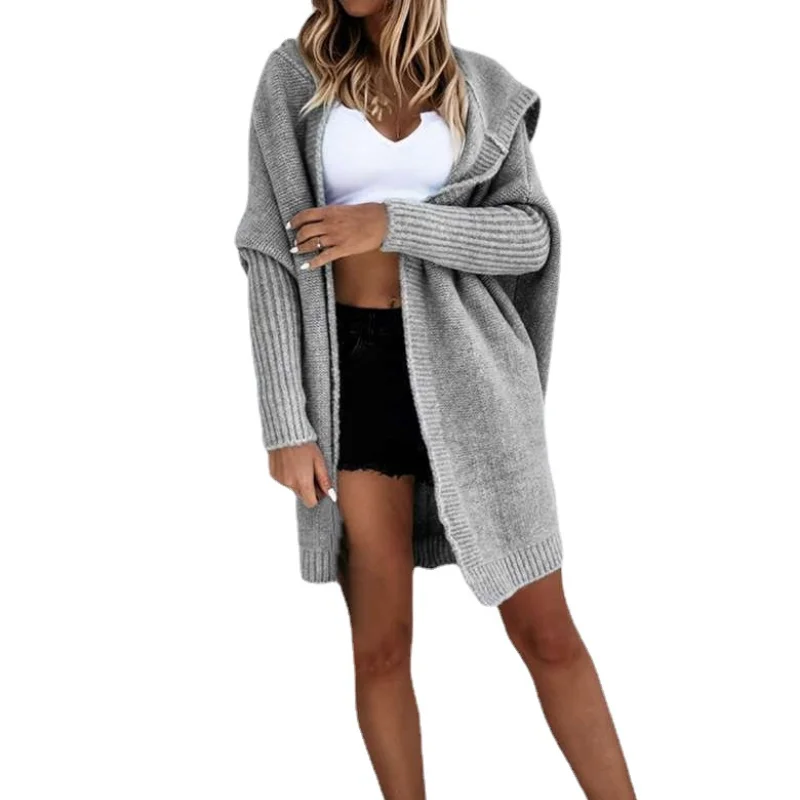 FORERUN кардиган с капюшоном вязаный большой длинный свитер однотонный длинным