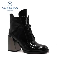 vair mudo winter ankle boots high quality thick heels warm boots shoes women elegant genuine leather autumn winter black dx35