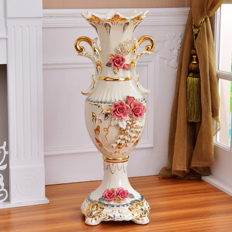 

Керамическая ваза для пола с розовыми розами, европейский стиль 80 см, декоративная напольная ваза для большой гостиной, горшок для цветов дл...