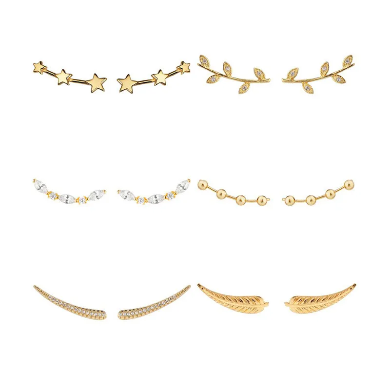 

Silver Gold Filled Ear Jackets Climbers Clip Earrings for Women Zircon Stud Earring Earcuffs Men Jewelry Wholesale Irregular