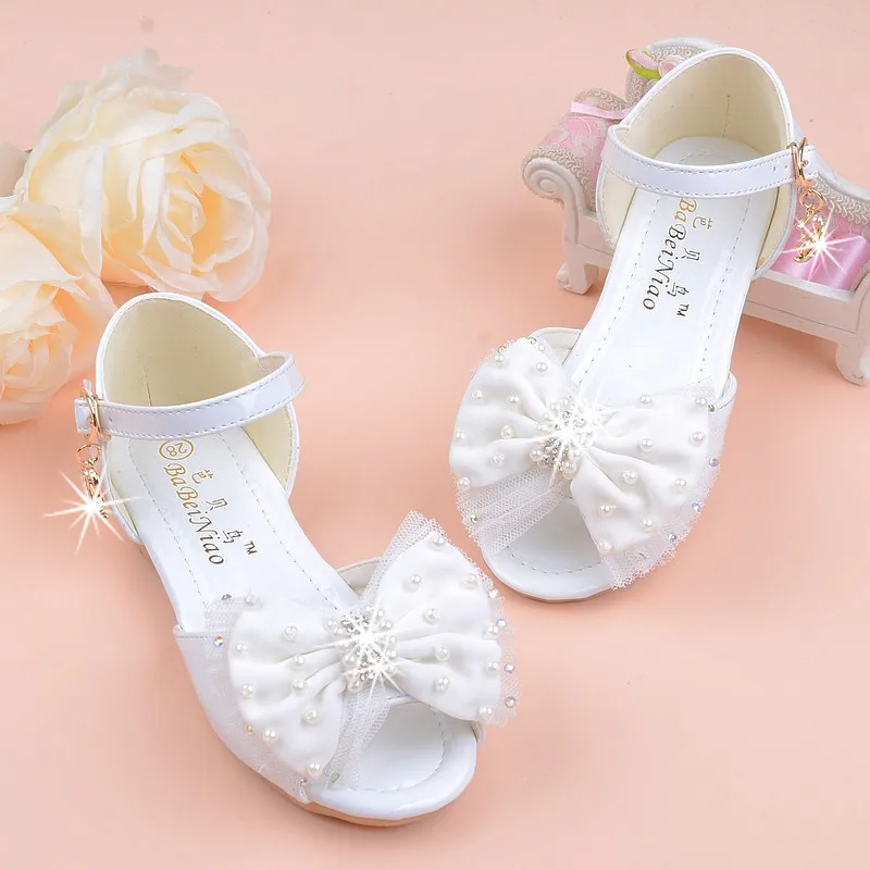 

2019 New Style Girls Flat Sandals Princess Children Bow Sandals Man-made Diamond Rubber Sole Soft Open-toed Shoes