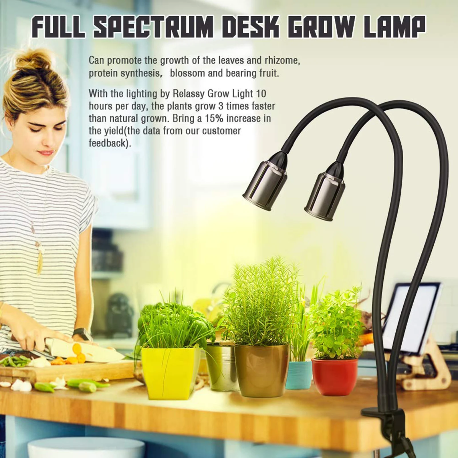 

Светильник для выращивания растений, светильник лампа полного спектра для выращивания гусиной шеи, двойная головка с зажимом для комнатных...