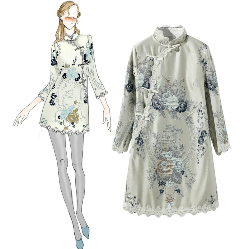 Большой размер 2020 Новогоднее платье Qipao женское вышитое цветочное Атласное