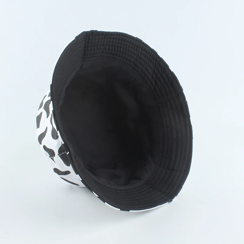 

2021 New Fashion Korean Pink Cow Print Bucket Hat Women Reversible Fishing Cap Bob Chapeau Autumn Summer