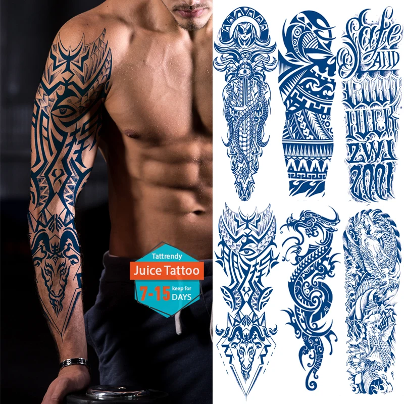 

Juice Lasting Waterproof Temporary Tattoo Sticker Totem Geometric Full Arm Large Size Sleeve tattoos for men women Body Art Big