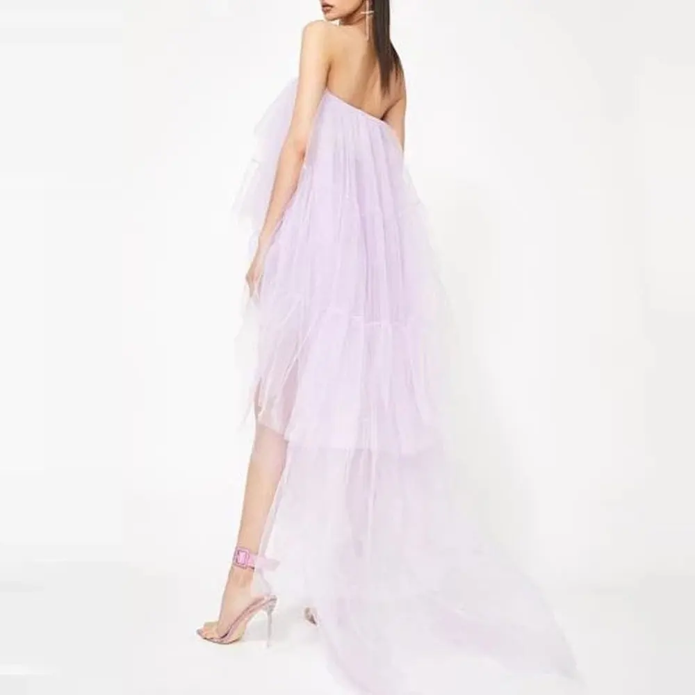 

Lavender \Lilac Party Dresses Net/Tulle Hi-Low A-line Strapless Sweep/Brush Sleeveless Layered Flouncing Party Gowns sexy