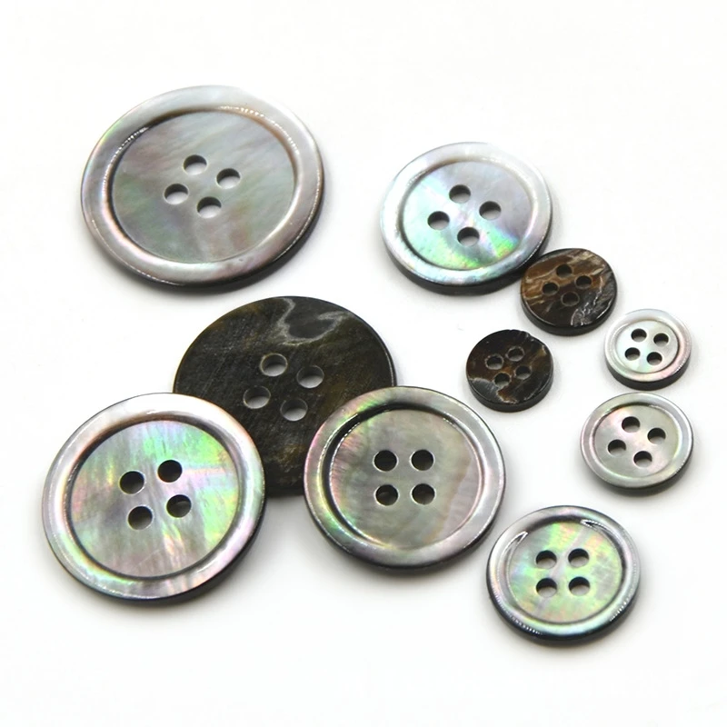 10 шт. пуговицы из натуральной ракушки черные бабочки круглые с четырьмя глазами