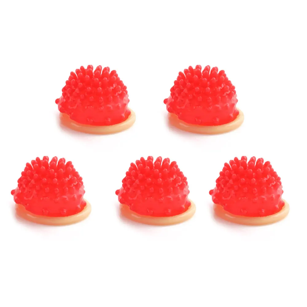 

5 Pcs/Set Red Coral Ultra Thin Condom Dotted Spike Latex Vaginal Stimulation Massage Condoms Sex Toys for Men Sex Products