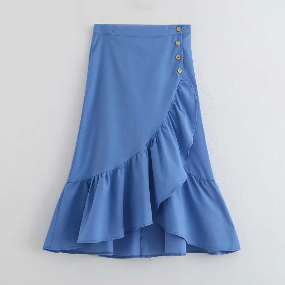 Женская офисная одежда с оборками голубой цвет Повседневная летняя Стильная