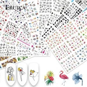 12 видов конструкций наклейки для дизайна ногтей Зеленый мультфильм цветок лист переводные наклейки для ногтей Красота хлопья слайдер Татуировка украшение для ногтей