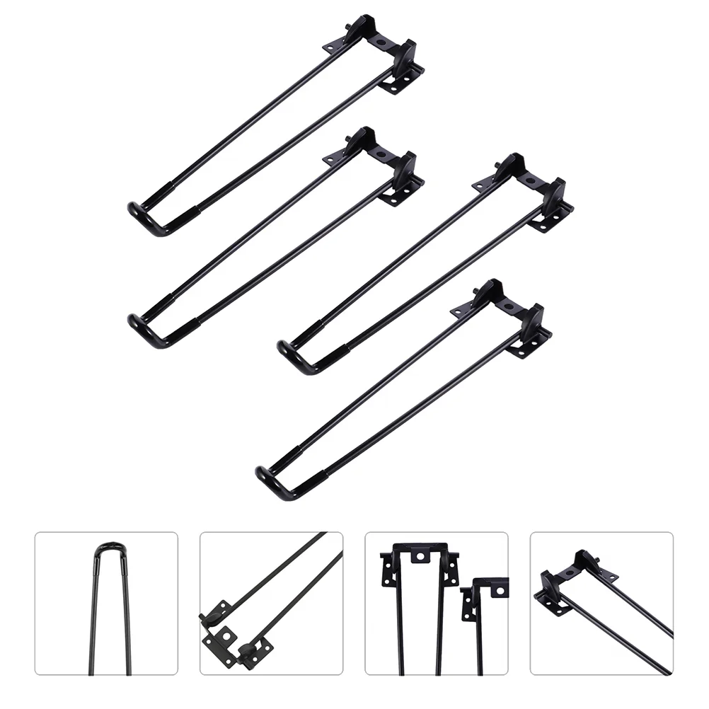 

4Pcs Iron Folding Table Legs Sturdy Bed Computer Desk Legs Table Stands (Black)