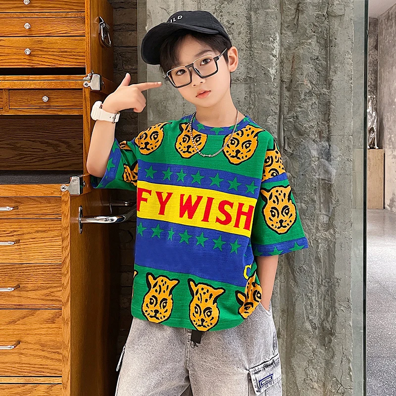 

Zhongda Children's Summer Wear 2021 New Boys T-shirt Short Sleeve Trendy Brand Children's Half Sleeve T-shirt Tiger Letter Hip H