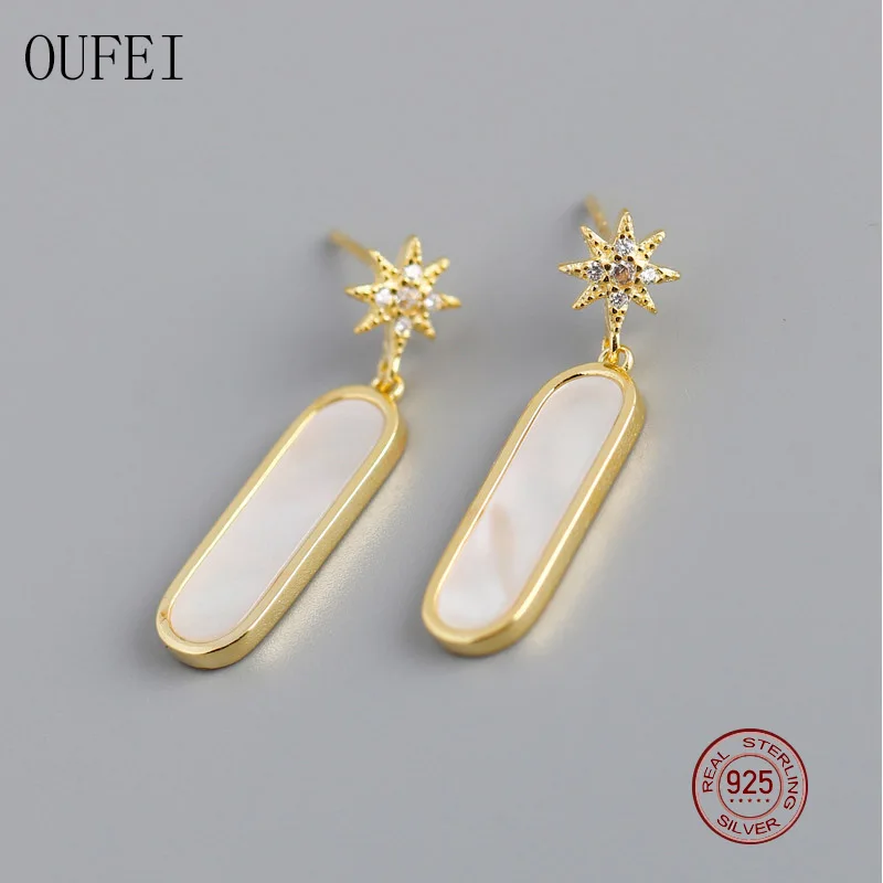 

Серьги OUFEI из стерлингового серебра 925 пробы для женщин, серьги геометрической формы из ракушек, Подвесные серьги