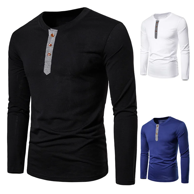 Мужская рубашка поло с отложным воротником и длинным рукавом модная