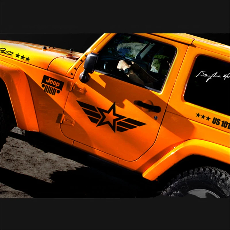 

For Jeep Patriot Liberty Renegade Wrangler 53*21.4cm 2pcs Body Car Styling Reflective US Army Star USMC WW2 Vinyl Sticker
