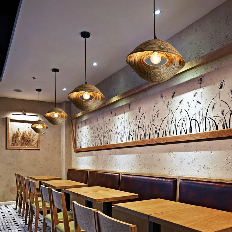 Бамбук ткачество Подвеска из морской раковины лампы столовой чехлы для гостиной