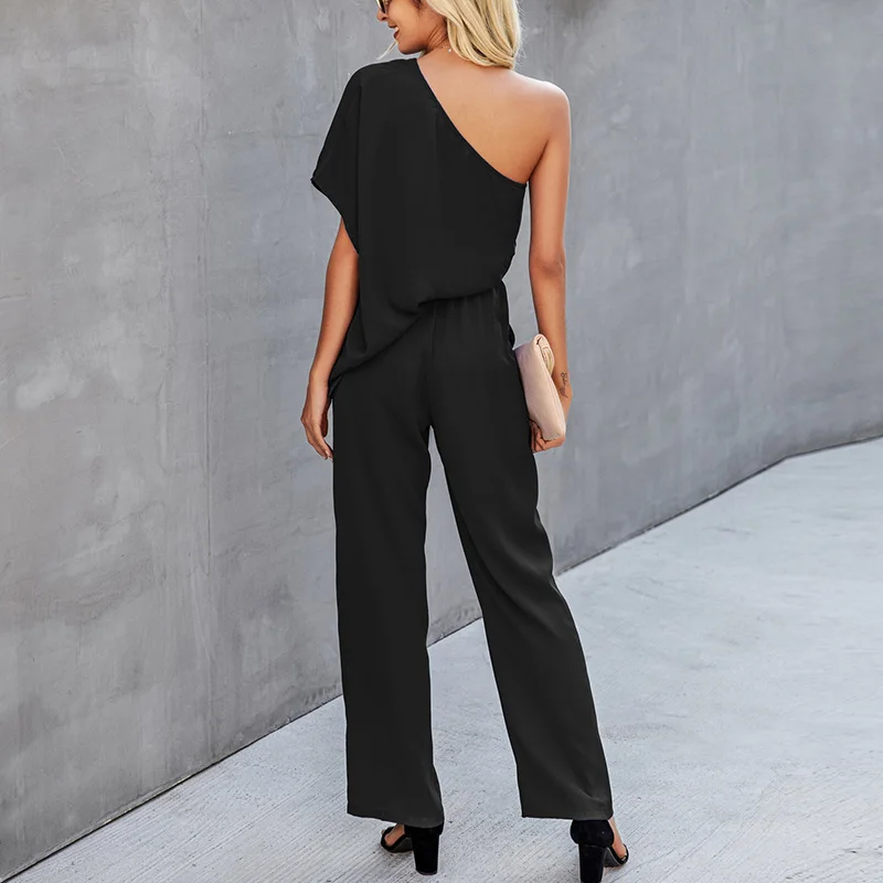 

Sale Fashion Elegant Solid Long Jumpsuit Women Sexy Off Shoulder Rompers Summer Office Lady Causla Loose Overalls Streetwears