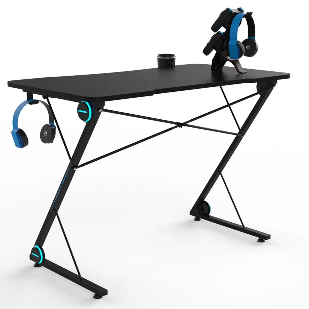 

Z-Shaped Professional Gaming Desk Table E-Sport Gamer Workstation with LED Lights & Large Carbon Fiber Surface Ergonomic PC Game