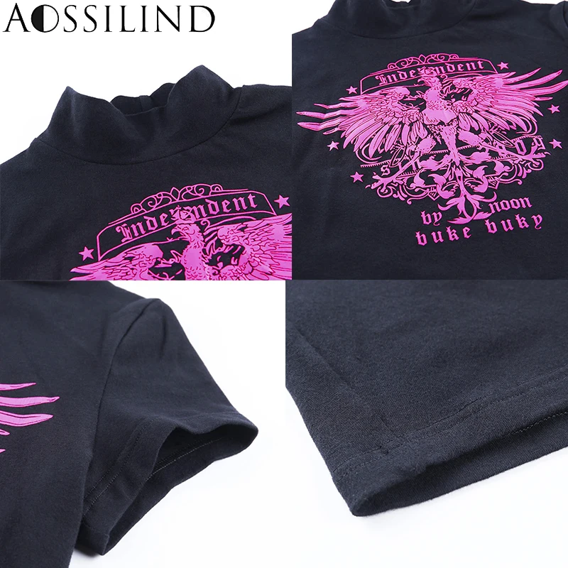 

AOSSILIND 2020 Summer cotton print short sleeve sexy crop top women black casual T-shirts femme harajuku streetwear