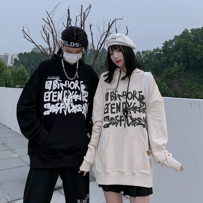 

Hip Hop High Street Oversized Hoodie Men Graffiti Print Hooded Sweatshirts Homme Hoodies Men's Casual Loose Cotton Pullover