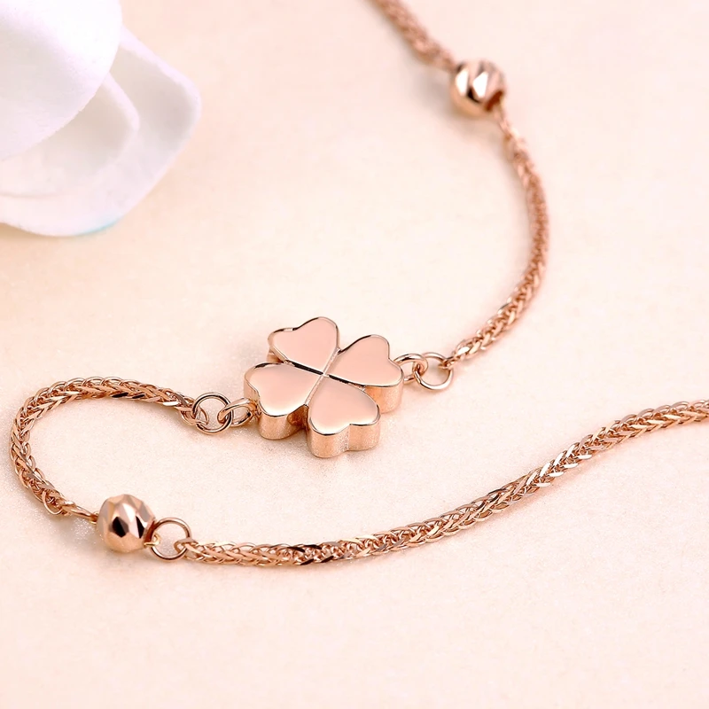 Lucky Rose 4-Leaf Clover 18K настоящий цельный браслет из настоящего золота AU750 для женщин вечерние модные ювелирные изделия