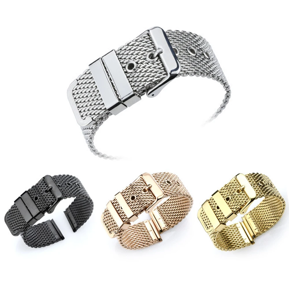 18mm 20mm 22mm 24mm Milanese Mesh Watchband Stainless Steel Metal Strap Men Women 1.0/0.4mesh Pin Buckle Bracelet Accessories