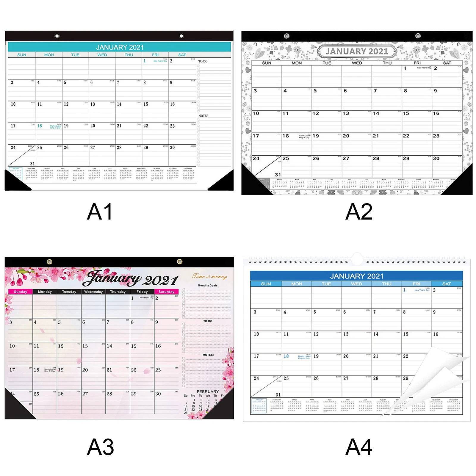 

Calendar Large Blocks With Julian Dates Twin-Wire Bound Stationery Gift Hanging Office Home Decor Planner Schedule
