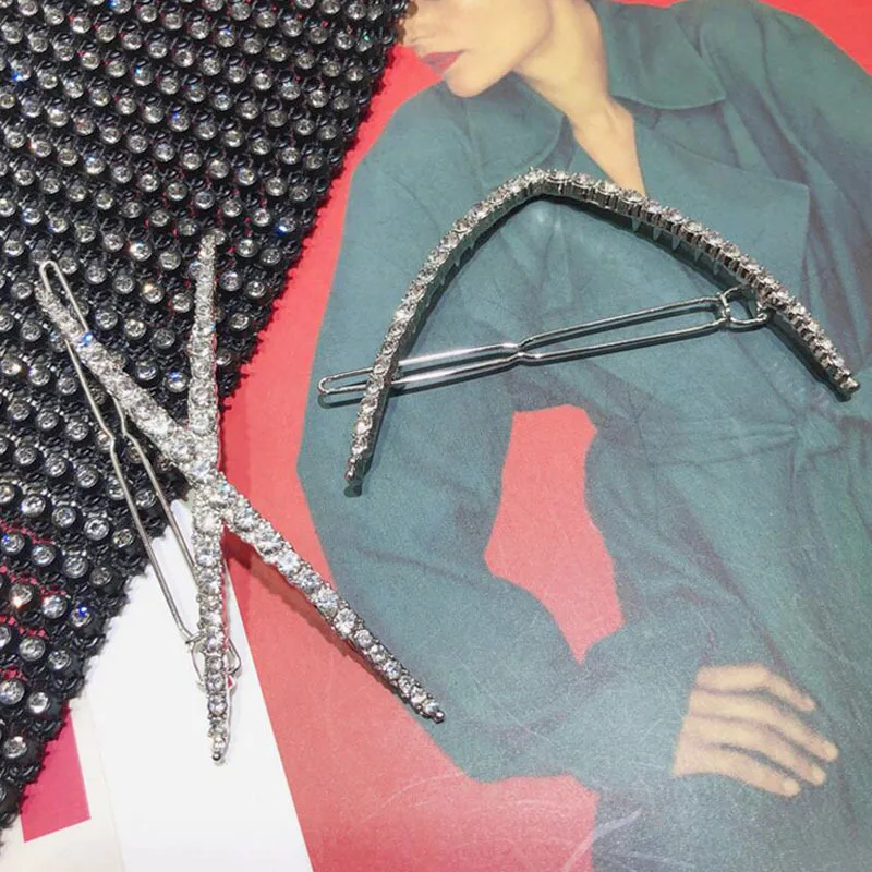 1PC Popular Geometric Triangle X Shape Shiny Crystal Rhinestones Hairpins Women Hair Clips Barrettes Hair Styling Accessories