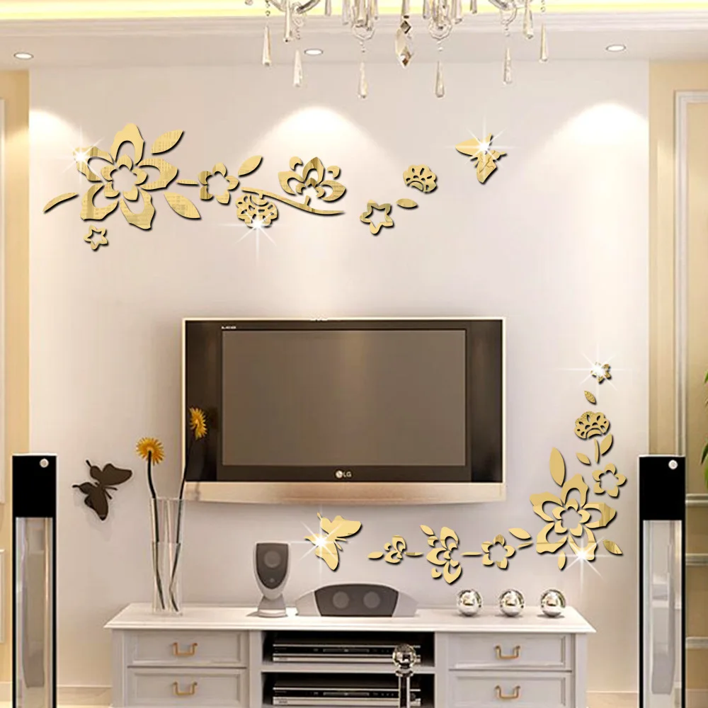Corner stickers mirror door and window decoration wall diagonal flowers can be removed | Дом и сад