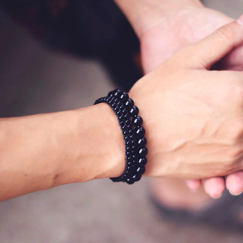 Модный черный браслет из обсидиана регулируемый плетеный для мужчин и женщин