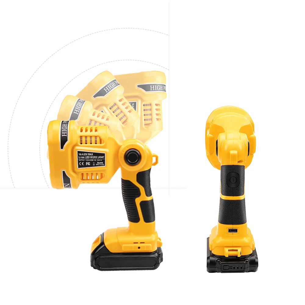 구매 WAKYME-휴대용 무선 LED 손전등, 작업 조명, 야외 스포트라이트, Dewalt DCL040N 18V, 캠핑 랜턴, 손전등
