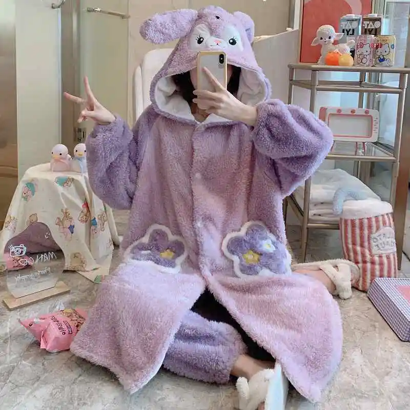 

Зимние пижамные костюмы, ночная рубашка, Женские Фланелевые мягкие комплекты для сна из 2 предметов, теплая Домашняя одежда из кораллового ф...