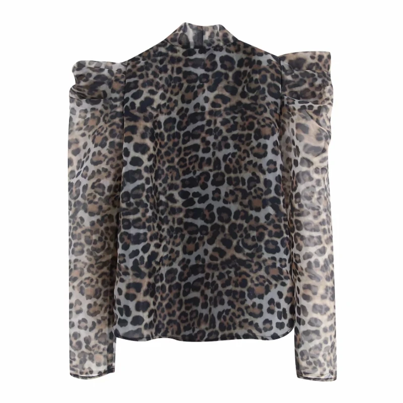 Женская блузка-кимоно из органзы с леопардовым принтом рукавом винтажный буф |