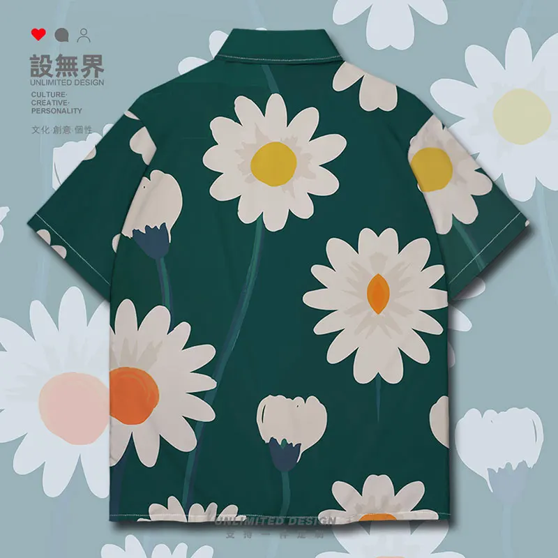 

Japanese daisy flower pattern Short-Sleeved shirt new Printed Beach Hawaiian Shirt fashion Short Sleeve casual Clothes Summer