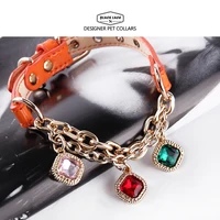 Diamond Small Dog Cat Collar Luxuries Original Design Pet Collar Customized Genuiner Leather Necklace Bling Crystal Accessories