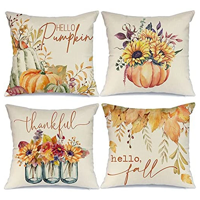 

Fall Pillow Covers 18X18 Set Of 4 For Fall Decor Decorative Throw Pillows Farmhouse Autumn Cushion Covers For Couch