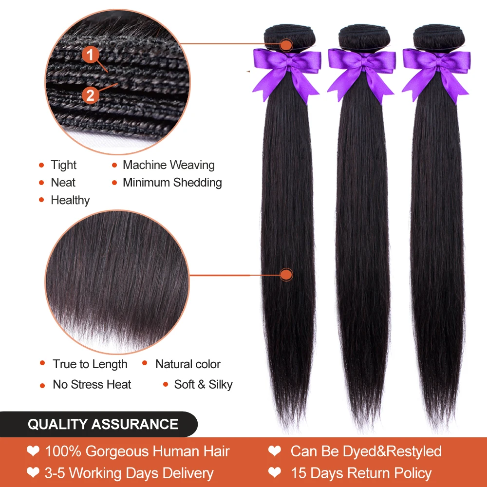 ALLRUN бразильские прямые волосы пряди человеческих волос с 2*6 Закрытие средней