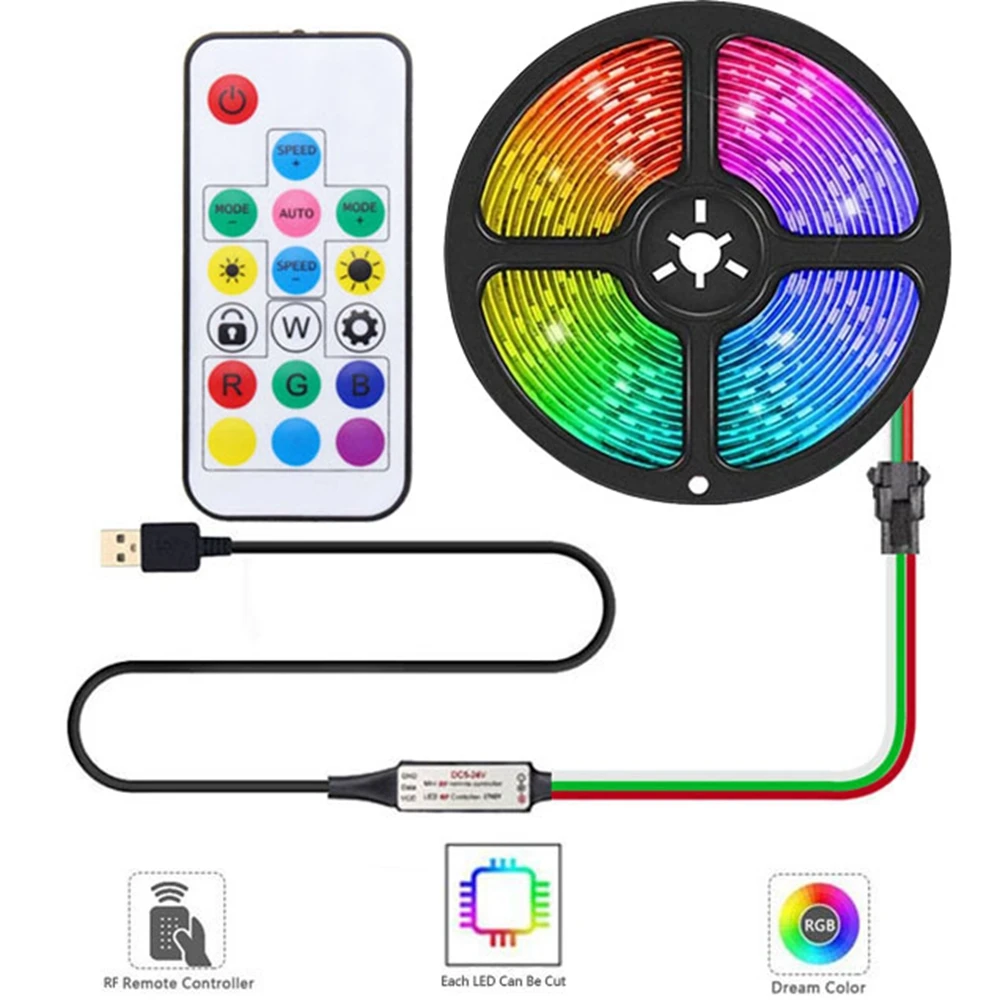 USB WS2812B индивидуально Адресуемая Светодиодная лента RGB 5 в постоянного тока 17