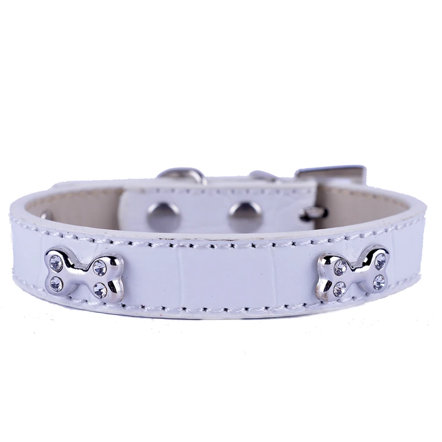 Ошейник из крокодиловой кожи стразы аксессуары в форме кости розовый черный