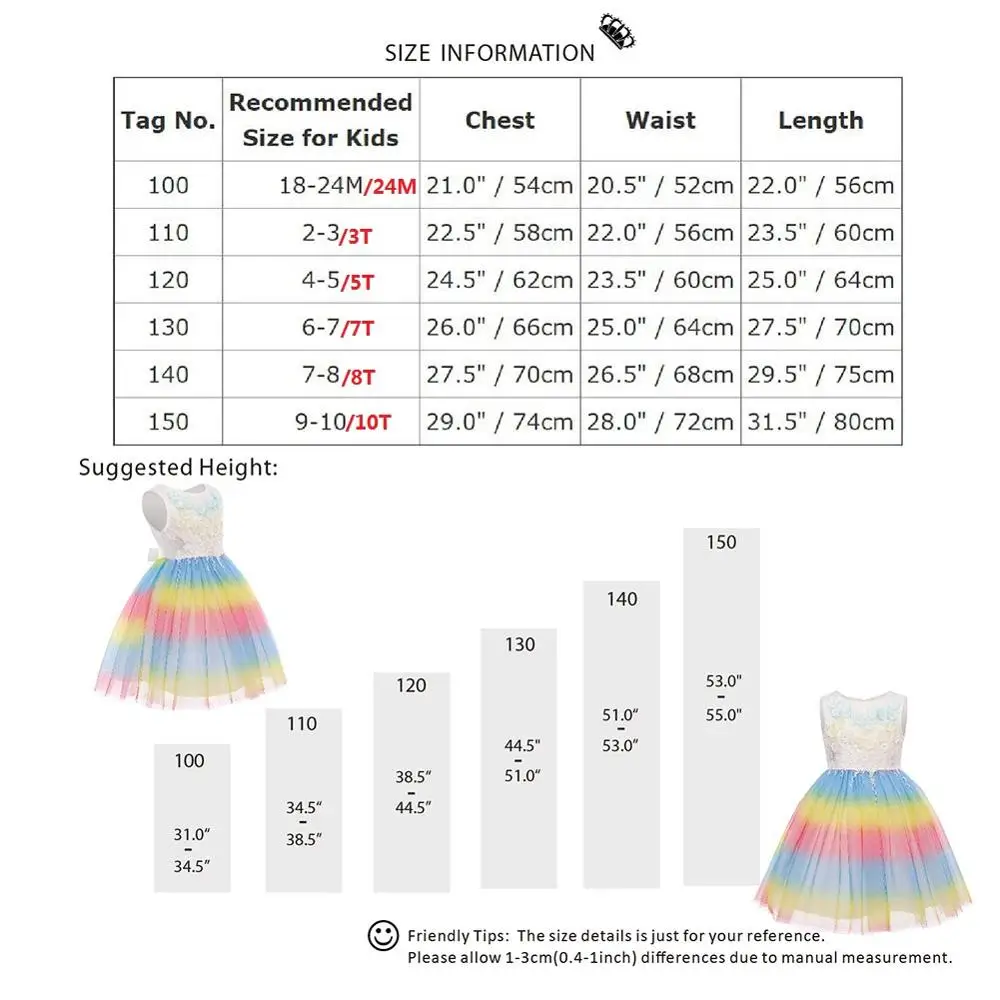 Радужное платье с единорогом милое детское бальное без рукавов для девочек из