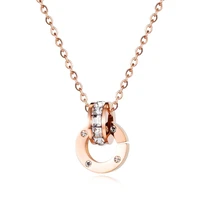 kpop stainless steel round zircon necklaces for women rose gold aesthetic pendant bijoux bff accessories collares de moda 2020