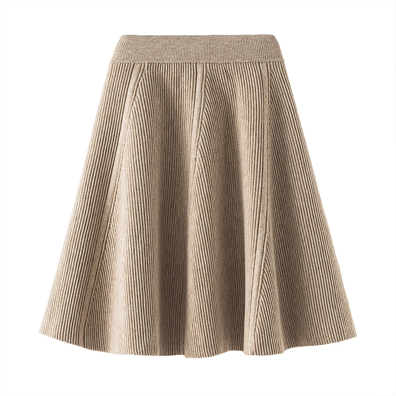 

Oversized 3XL Knitting Women Skirts Autumn Winter New High Waist A-lIne Pleated Knee-Length Office Lady Elegant Clothing
