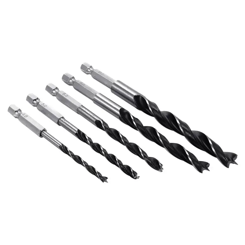 

HSS 1/4 inch Hex Shank Brad Point Twist Drill Bits Set Quick Change 5pcs 4 - 10mm for Wood Wood Tools