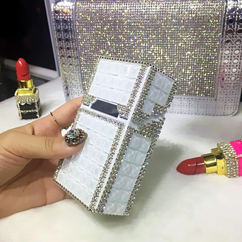 USB зарядка Зажигалка Кристалл Полный алмаз Магнитный чехол для сигарет Ms 20