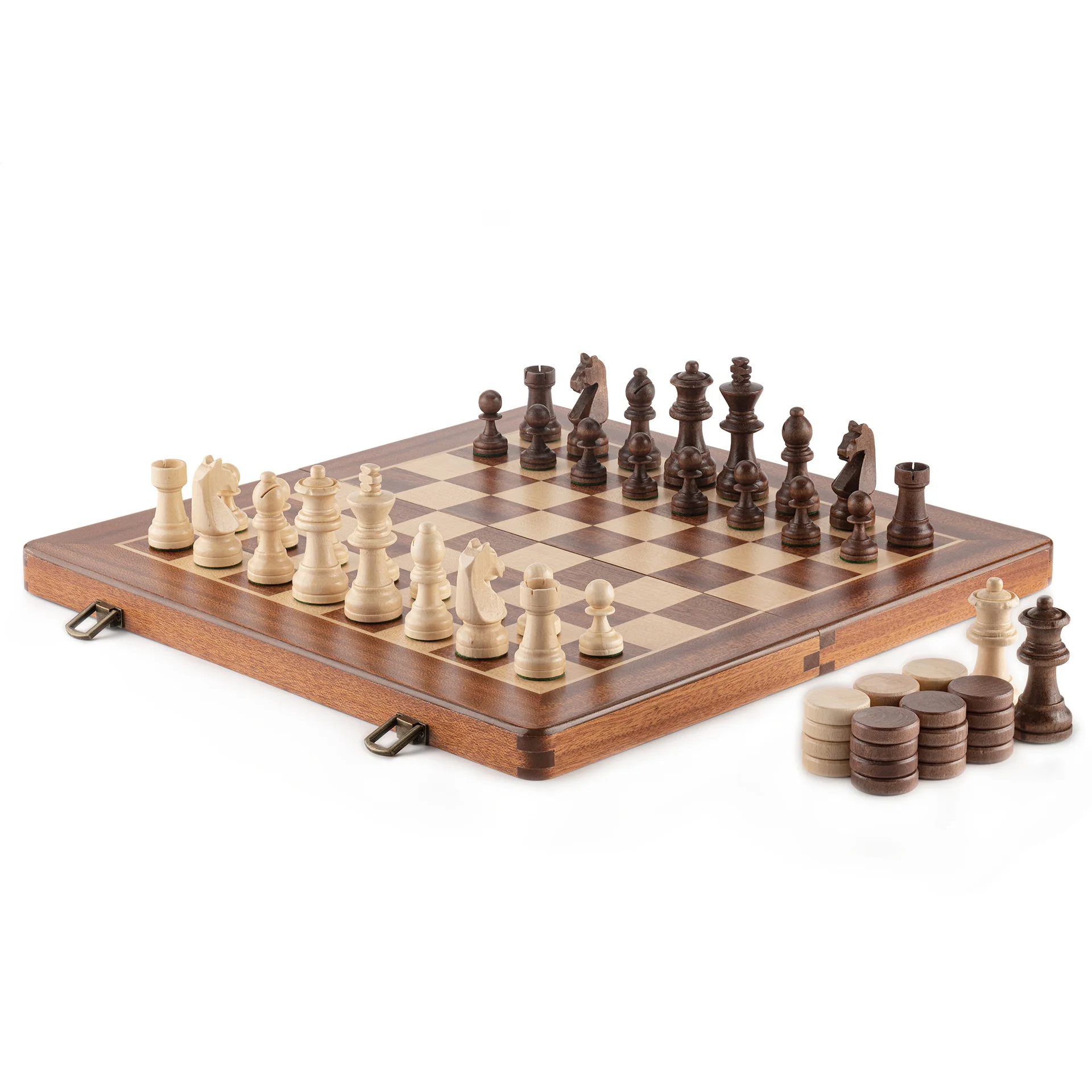 

High-quality Mahogany Chess And Checkers High-end Children Travel Folding Chess Box WOODEN CHESS -41